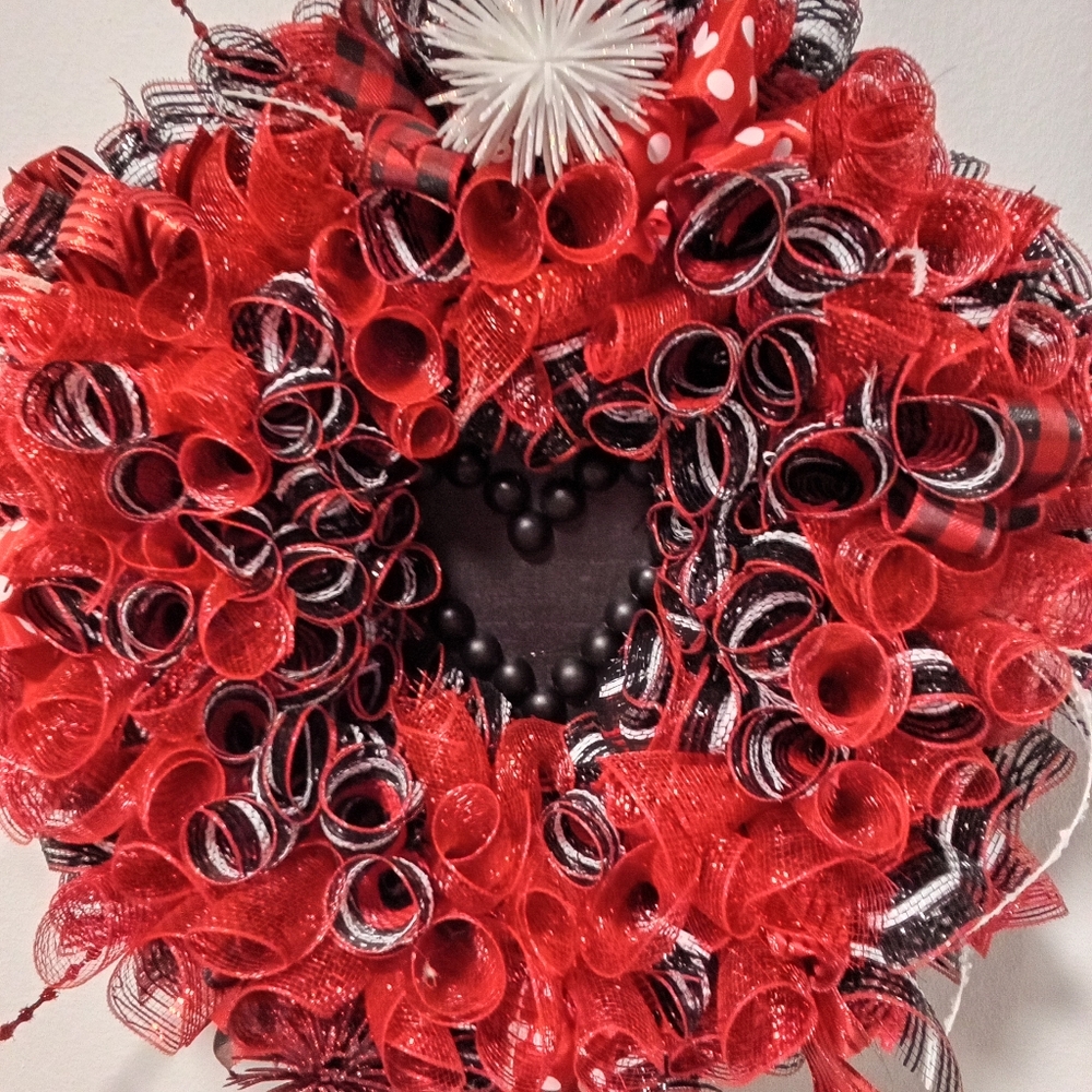 Festive Red and Black Holiday Wreath
